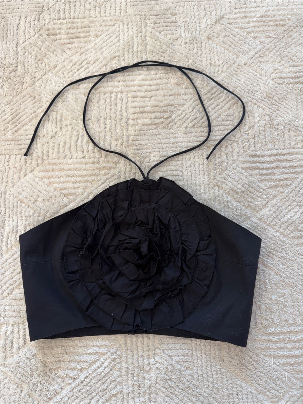 Zara Black Halter Crop Top with big flower Detail